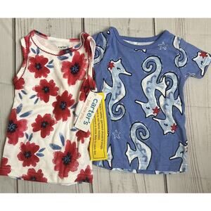 Carter's Just One You Seahorse/Floral Pajama Tops (2PC) Girls 12 Mo NWT